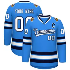 Powder Blue White-Navy Classic Style Hockey Jersey 1