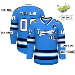 Powder Blue White-Navy Classic Style Hockey Jersey 2