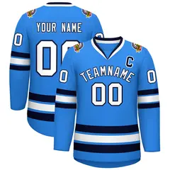 Powder Blue White-Navy Classic Style Hockey Jersey 1
