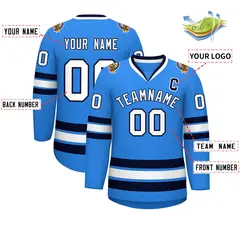 Powder Blue White-Navy Classic Style Hockey Jersey 2