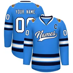 Powder Blue White-Navy Classic Style Hockey Jersey 1