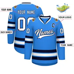 Powder Blue White-Navy Classic Style Hockey Jersey 2