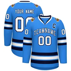 Powder Blue White-Navy Classic Style Hockey Jersey 1