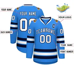 Powder Blue White-Navy Classic Style Hockey Jersey 2
