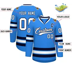 Powder Blue White-Navy Classic Style Hockey Jersey 2