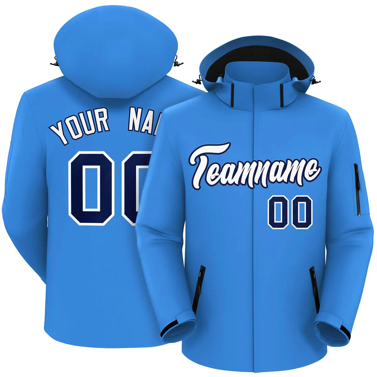 Powder Blue White-Navy Classic Style Waterproof Jacket
