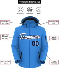 Powder Blue White-Navy Classic Style Waterproof Jacket 2