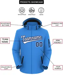Powder Blue White-Navy Classic Style Waterproof Jacket 2