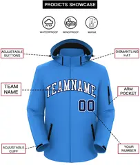 Powder Blue White-Navy Classic Style Waterproof Jacket 2