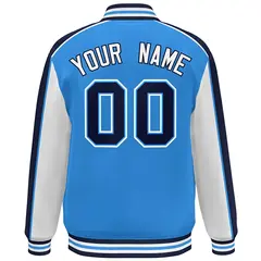 Powder Blue White-Navy Color Block Varsity Bomber Baseball Jacket 4