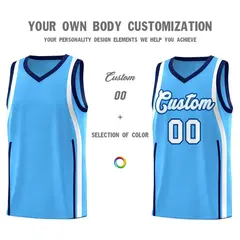 Powder Blue White-Navy Ribbon Pattern Basketball Kits 3