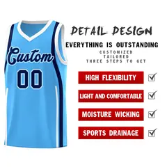 Powder Blue White-Navy Ribbon Pattern Basketball Kits 2