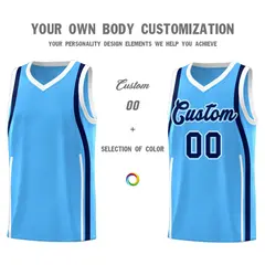 Powder Blue White-Navy Ribbon Pattern Basketball Kits 3