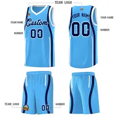 Powder Blue White-Navy Ribbon Pattern Basketball Kits 5