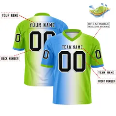 Powder Blue White-Neon Green Gradient Football Jersey 2