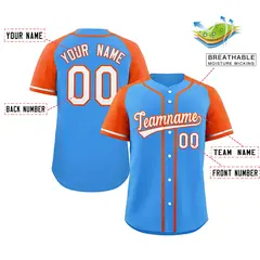Powder Blue White-Orange Raglan Sleeves Baseball Jersey 2