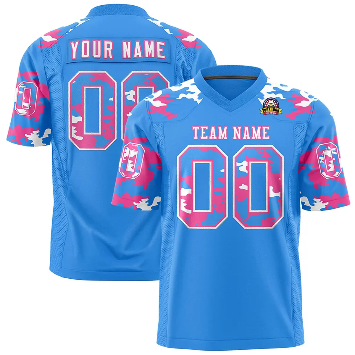 Powder Blue White-Pink Camo Authentic Football Jersey
