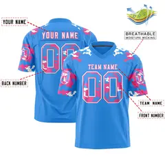 Powder Blue White-Pink Camo Authentic Football Jersey 2