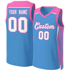 Powder Blue White-Pink Classic Mesh Basketball Jersey