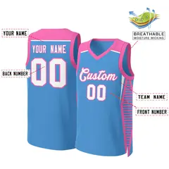 Powder Blue White-Pink Classic Mesh Basketball Jersey 2