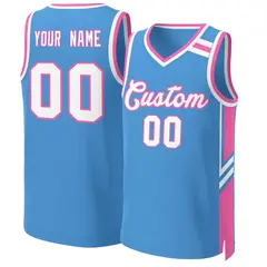 Powder Blue White Pink Classic Mesh Basketball Jersey