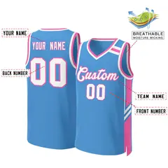 Powder Blue White Pink Classic Mesh Basketball Jersey 2