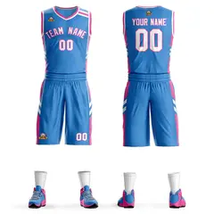 Powder Blue White Pink Classic Mesh Basketball Jersey Sets