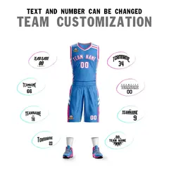 Powder Blue White Pink Classic Mesh Basketball Jersey Sets 4