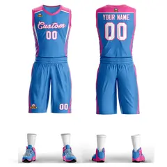 Powder Blue White-Pink Classic Mesh Basketball Jersey Sets