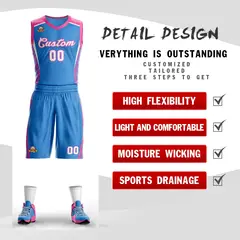 Powder Blue White-Pink Classic Mesh Basketball Jersey Sets 2