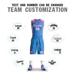 Powder Blue White-Pink Classic Mesh Basketball Jersey Sets 4