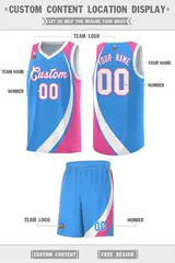 Powder Blue White-Pink Color Block Basketball Jersey 2