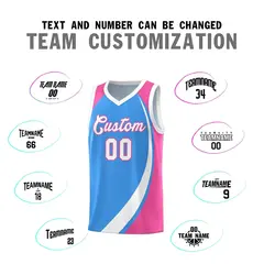 Powder Blue White-Pink Color Block Basketball Jersey 3