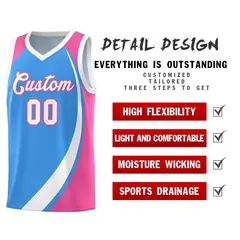 Powder Blue White-Pink Color Block Basketball Jersey 4