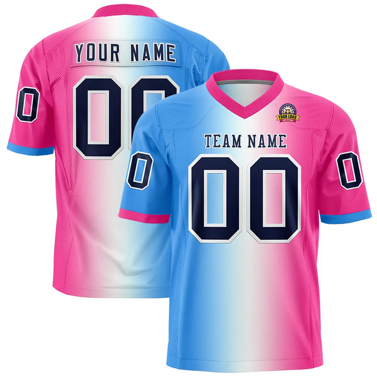 Powder Blue White-Pink Gradient Football Jersey