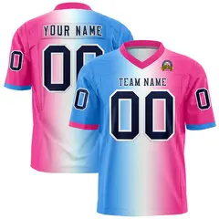 Powder Blue White-Pink Gradient Football Jersey