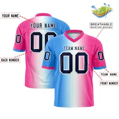 Powder Blue White-Pink Gradient Football Jersey 2