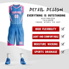 Powder Blue White-Pink Graffiti Angular Element Basketball Jersey Set 2