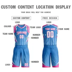 Powder Blue White-Pink Graffiti Angular Element Basketball Jersey Set 3