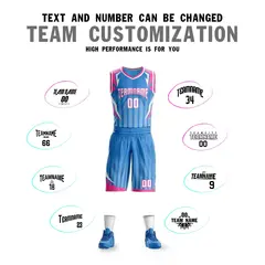 Powder Blue White-Pink Graffiti Angular Element Basketball Jersey Set 4