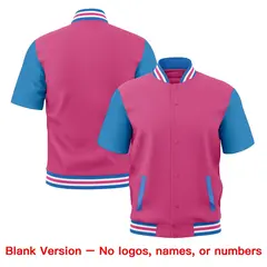 Powder Blue White Pink Short Sleeve Full-Snap Varsity Jacket 7