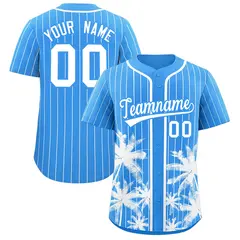 Powder Blue White Pinstripe Coconut Tree Baseball Jersey 1