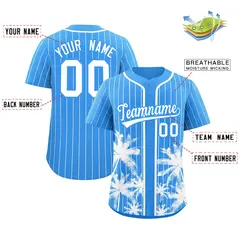 Powder Blue White Pinstripe Coconut Tree Baseball Jersey 2