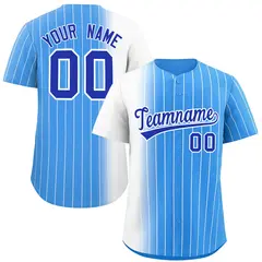 Powder Blue White Pinstripe Gradient Baseball Jersey 1