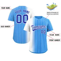 Powder Blue White Pinstripe Gradient Baseball Jersey 2