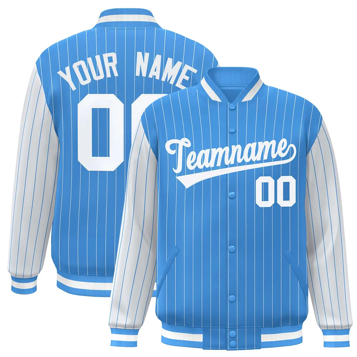 Powder Blue White Pinstripe Raglan Varsity Letterman Baseball Jacket