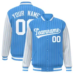 Powder Blue White Pinstripe Raglan Varsity Letterman Baseball Jacket 1