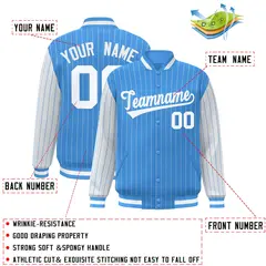 Powder Blue White Pinstripe Raglan Varsity Letterman Baseball Jacket 2
