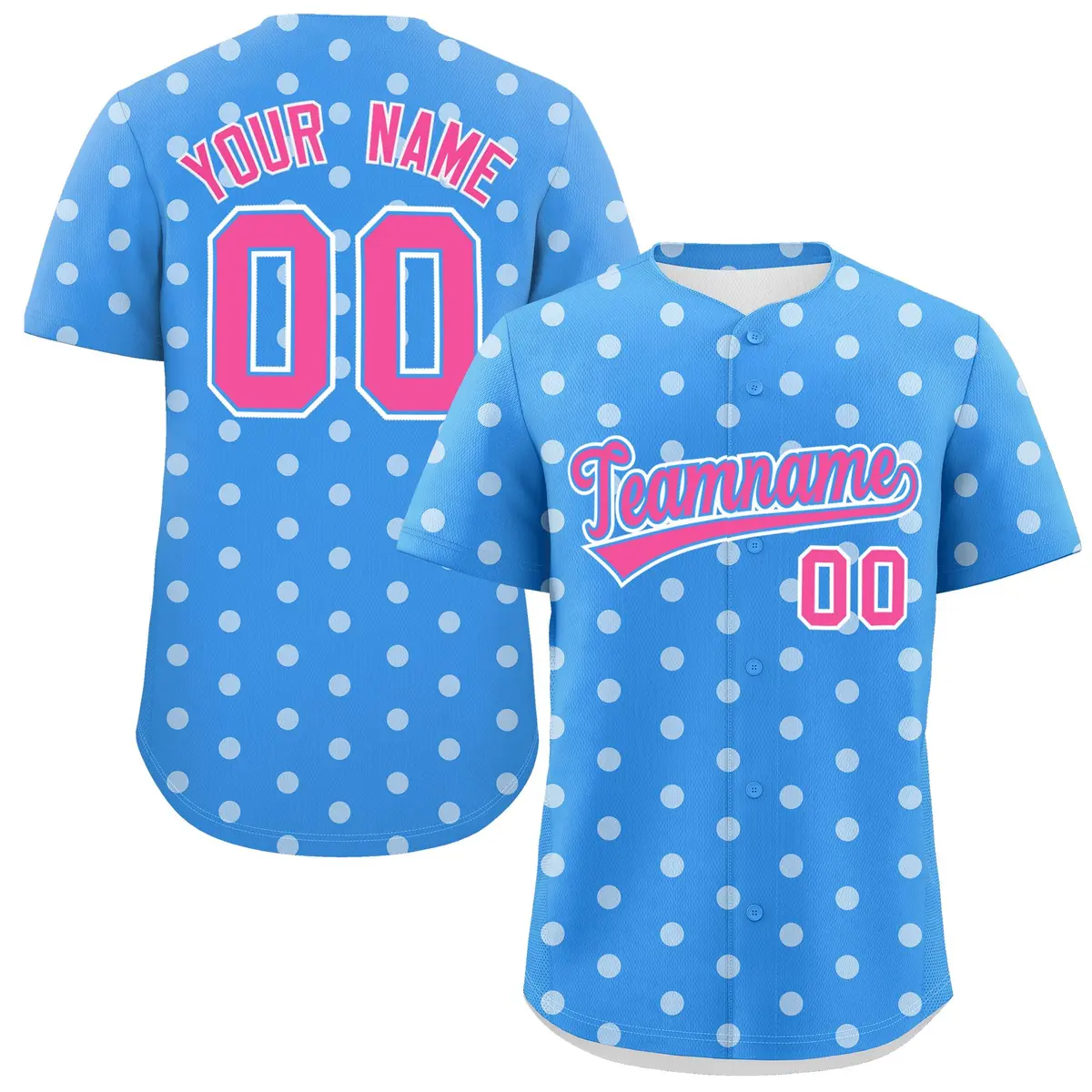 Powder Blue White Polka Dot Graffiti Baseball Jersey