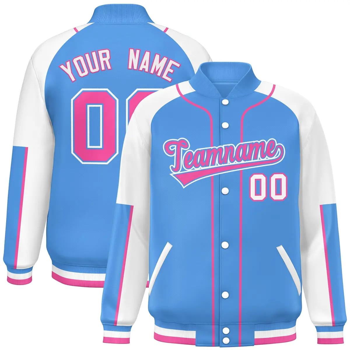 Powder Blue White-Powder Blue Full-Snap Letterman Jacket